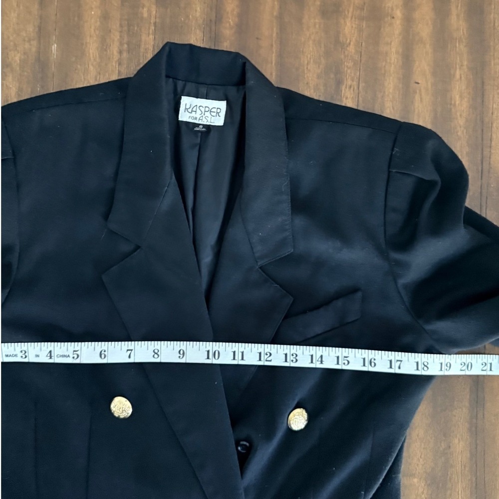 Kasper for ASL Vintage Black Double Breasted Blazer Dress Gold Buttons Size 8 - Picture 10 of 15